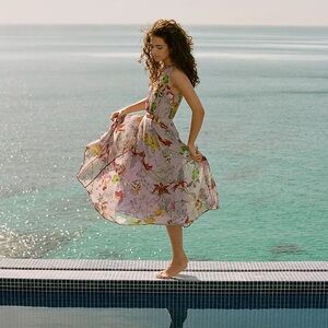 Anthropologie Hermia Dress | Purple High Neck Floral Flowy Midi Dress